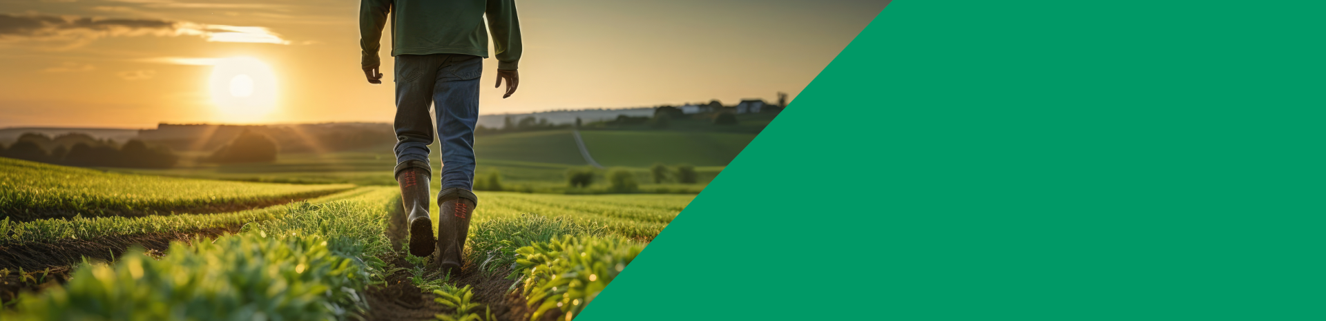 Mann, der in seinen Gummistiefeln über ein Feld läuft